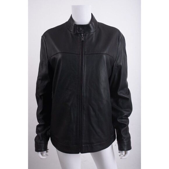 Hugo Boss Mens Black Leather Nardi Biker Jacket Coat Regular Fit US 38R NWT - Picture 2 of 8